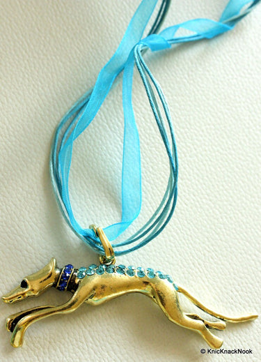 1 x Bronze Tone, Blue Rhinestones Pendant, Dog Pendant